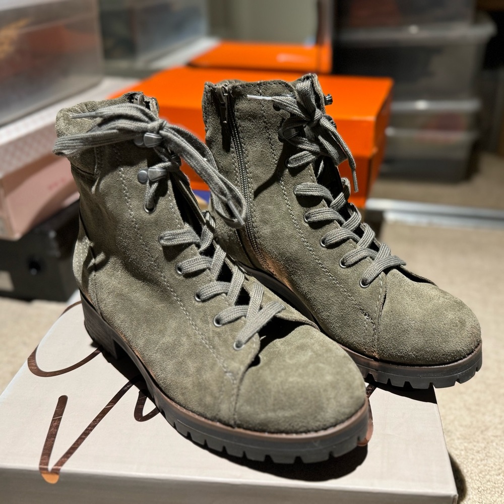 Crown Vintage Boots Otter Ankle Combat Grayish-Taupe Suede Leather Lace Up